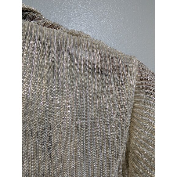 Good American Women Gold Metallic Long-Sleeved Sheer Button Up Tunic Blouse Sz 4 - Picture 12 of 16